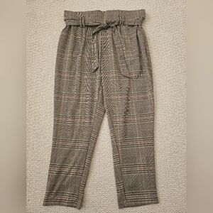 Brown Plaid Paperbag Waist Pants